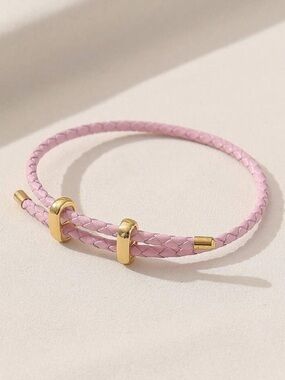 Blush Braided Vegan Leather Bracelet with Gold Rings